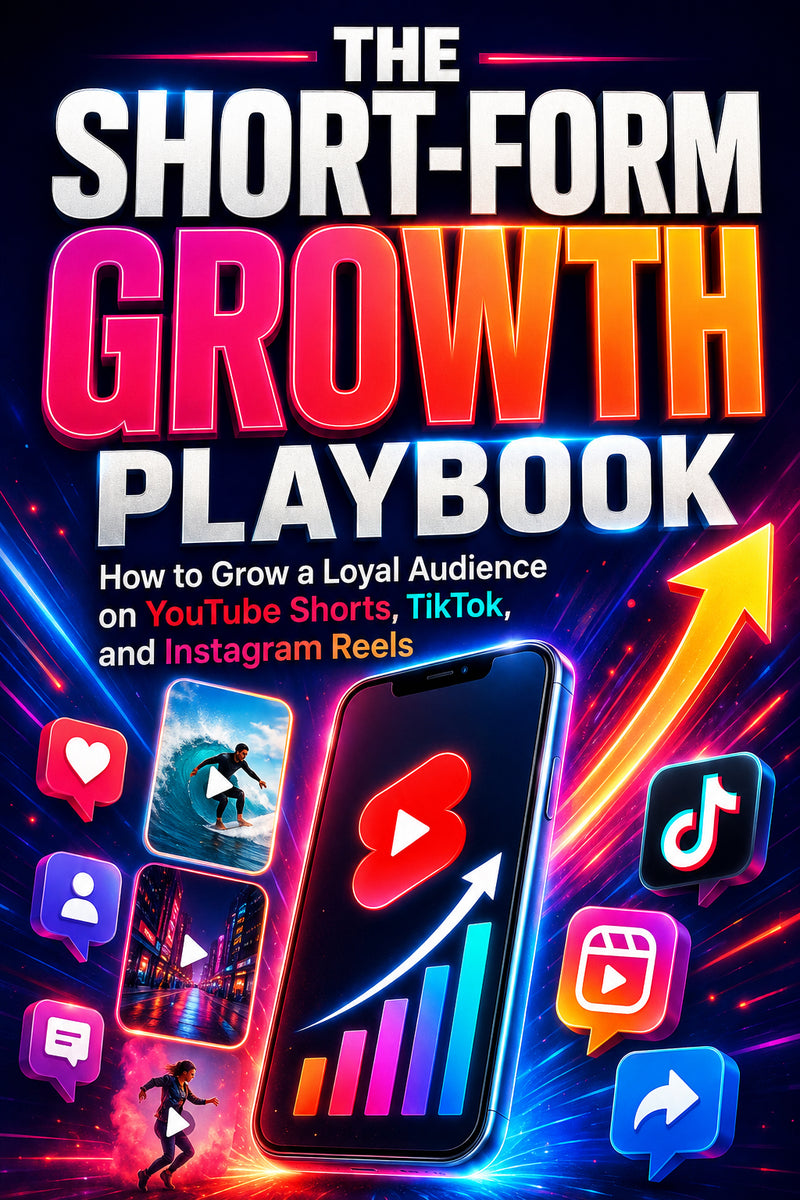 The Short-Form Growth Playbook ebook cover for building an audience on YouTube Shorts, TikTok, and Instagram Reels.