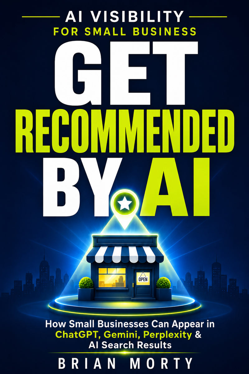 Get Recommended by AI ebook cover for small-business visibility in AI-assisted search.