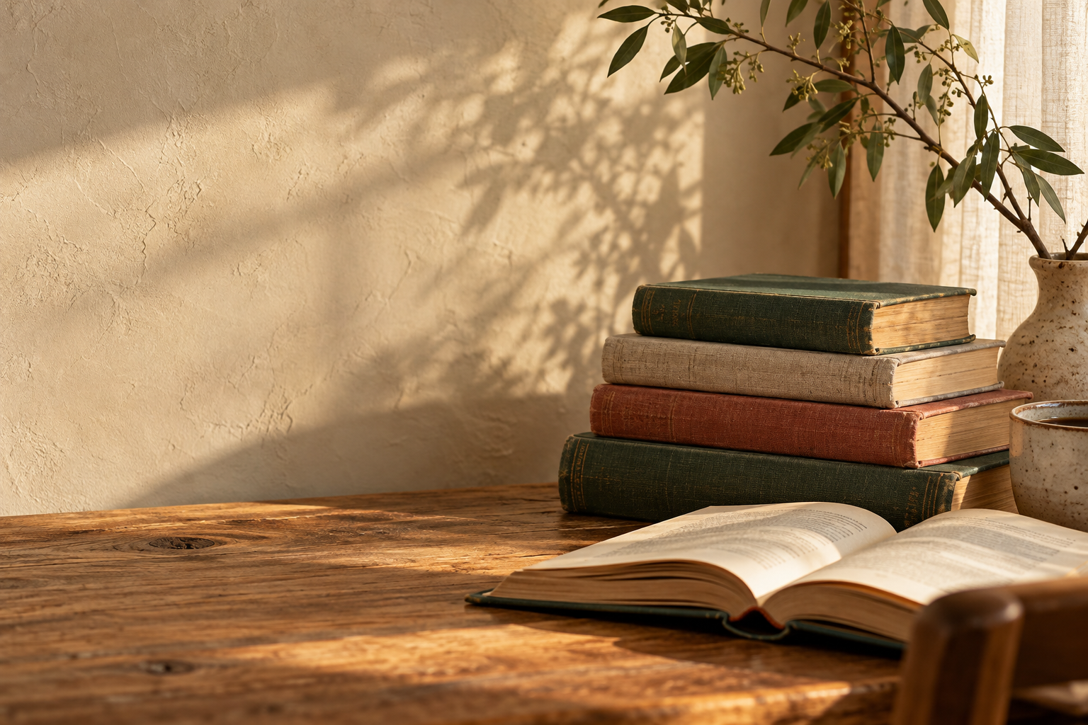 Sunlit books and a quiet reading corner